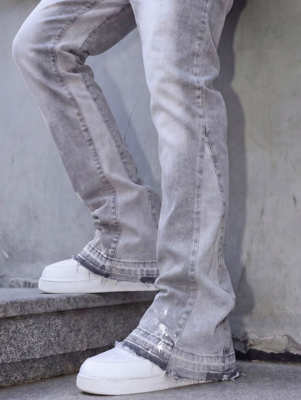 VORTEXA™ Flare Jeans Grey – Vintage Wash Streetwear Denim