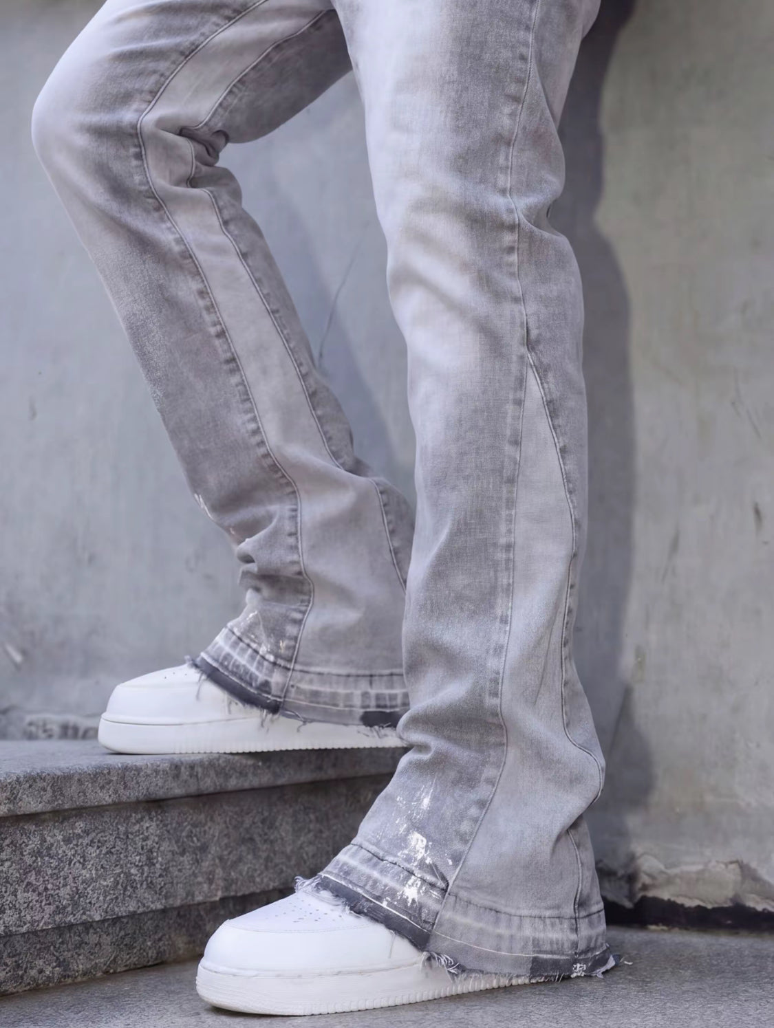 VORTEXA™ Flare Jeans Grey – Vintage Wash Streetwear Denim