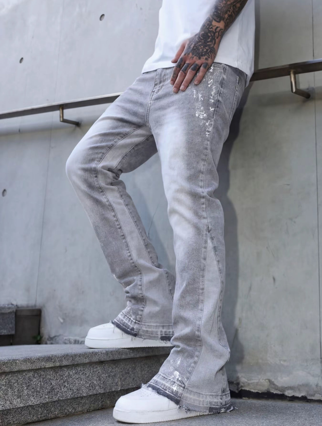 VORTEXA™ Flare Jeans Grey – Vintage Wash Streetwear Denim