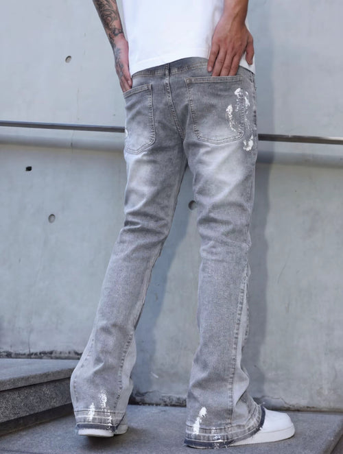 VORTEXA™ Flare Jeans Grey – Vintage Wash Streetwear Denim
