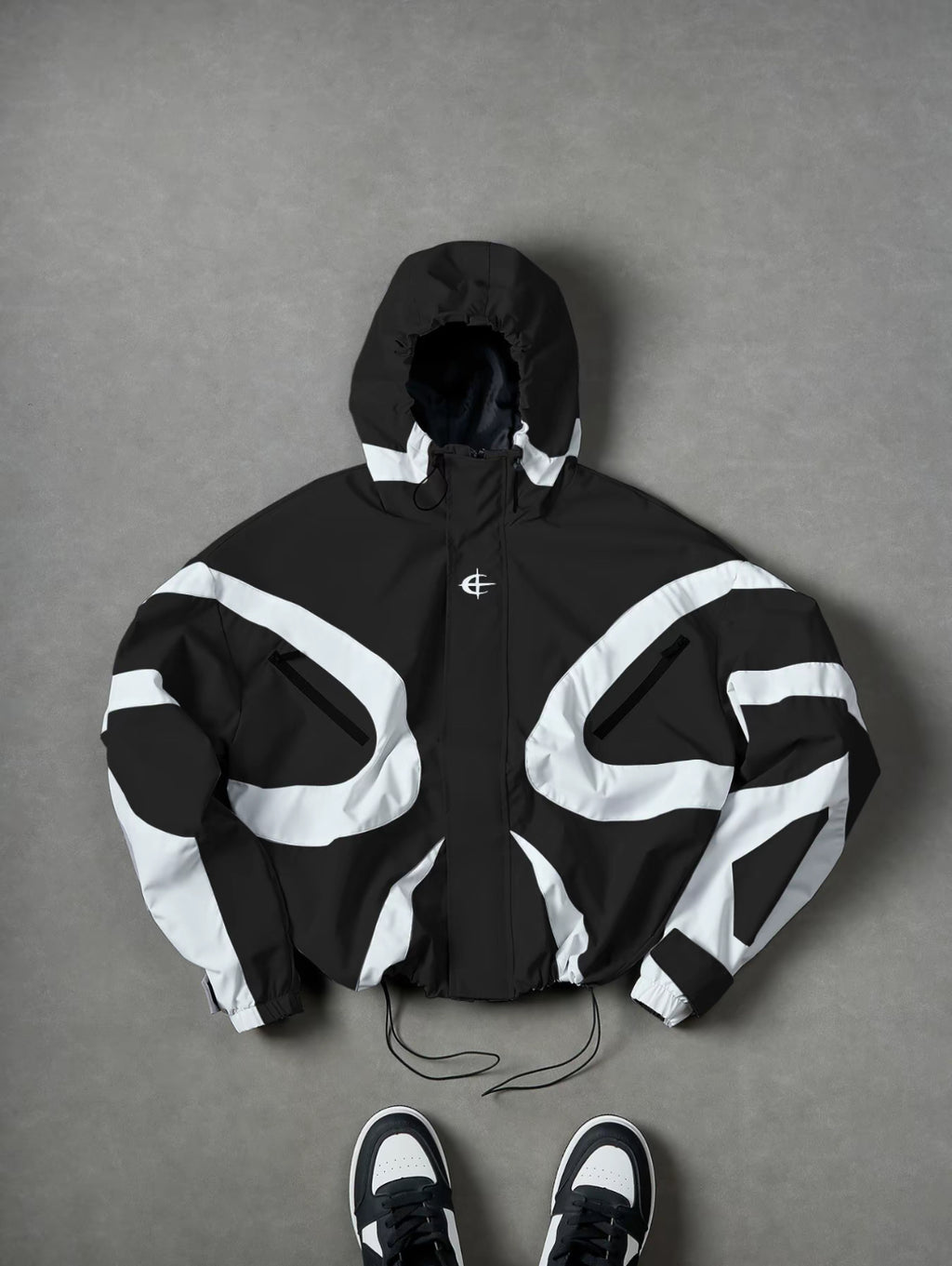VORTEXA™ Men’s Windbreaker Jacket – Black & White Streetwear