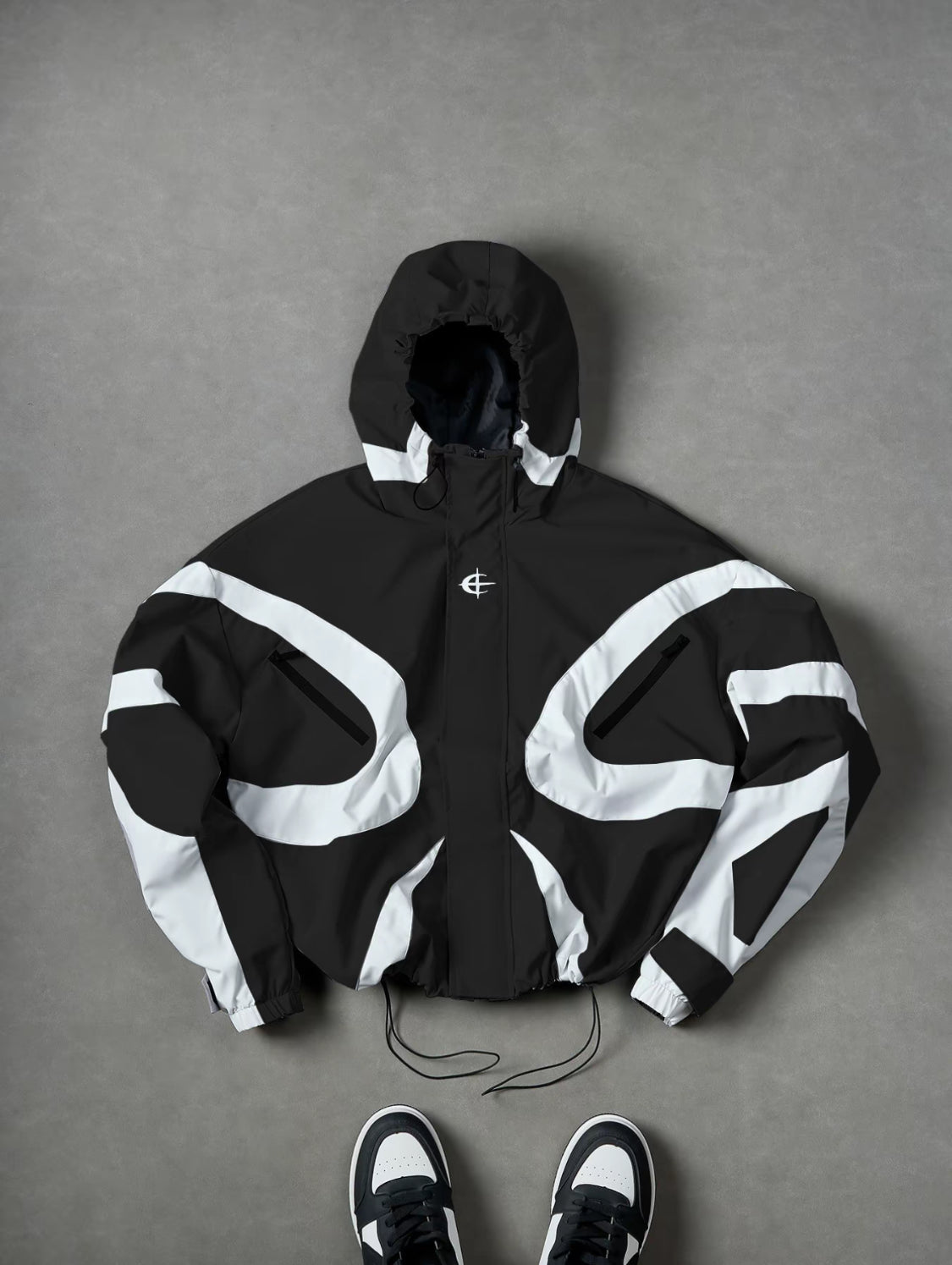 VORTEXA™ Men’s Windbreaker Jacket – Black & White Streetwear